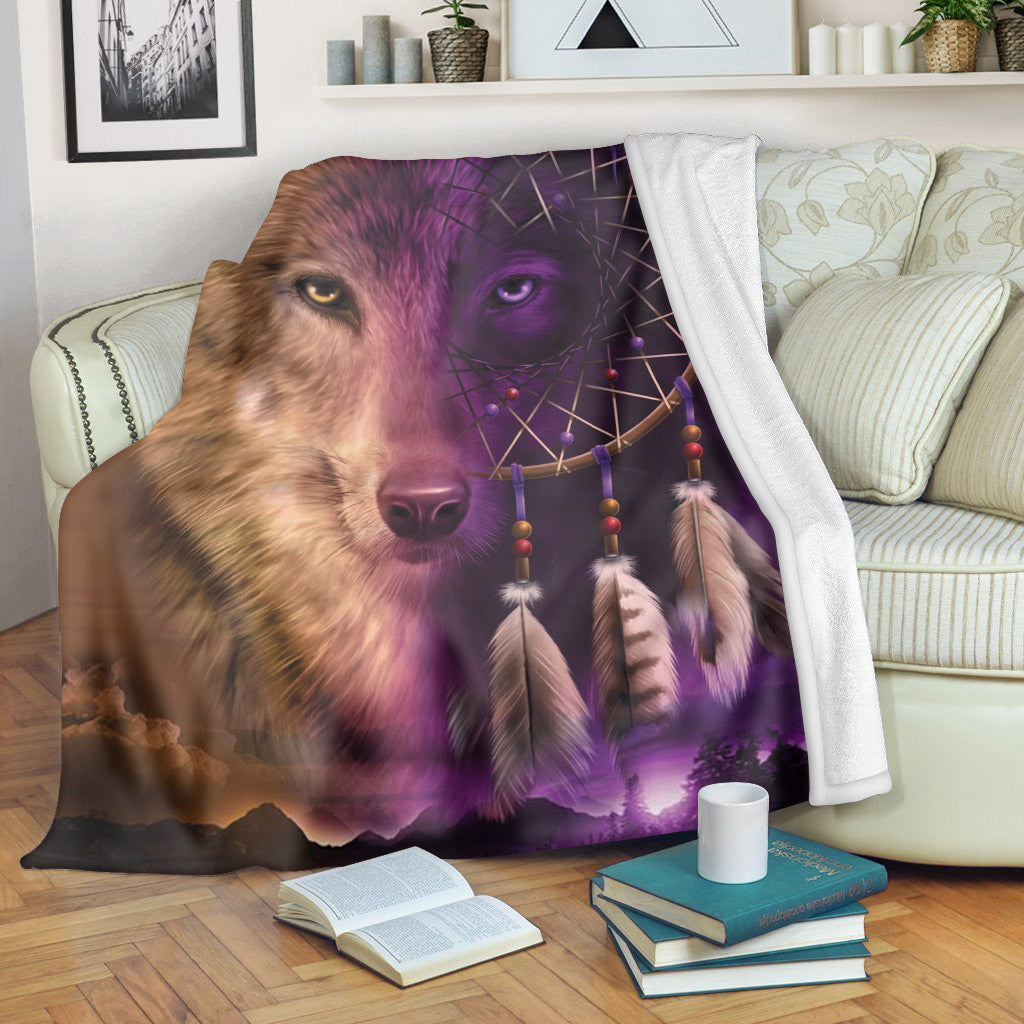 Native American Style Wolf Native Soft And Warm Fleece Blanket
