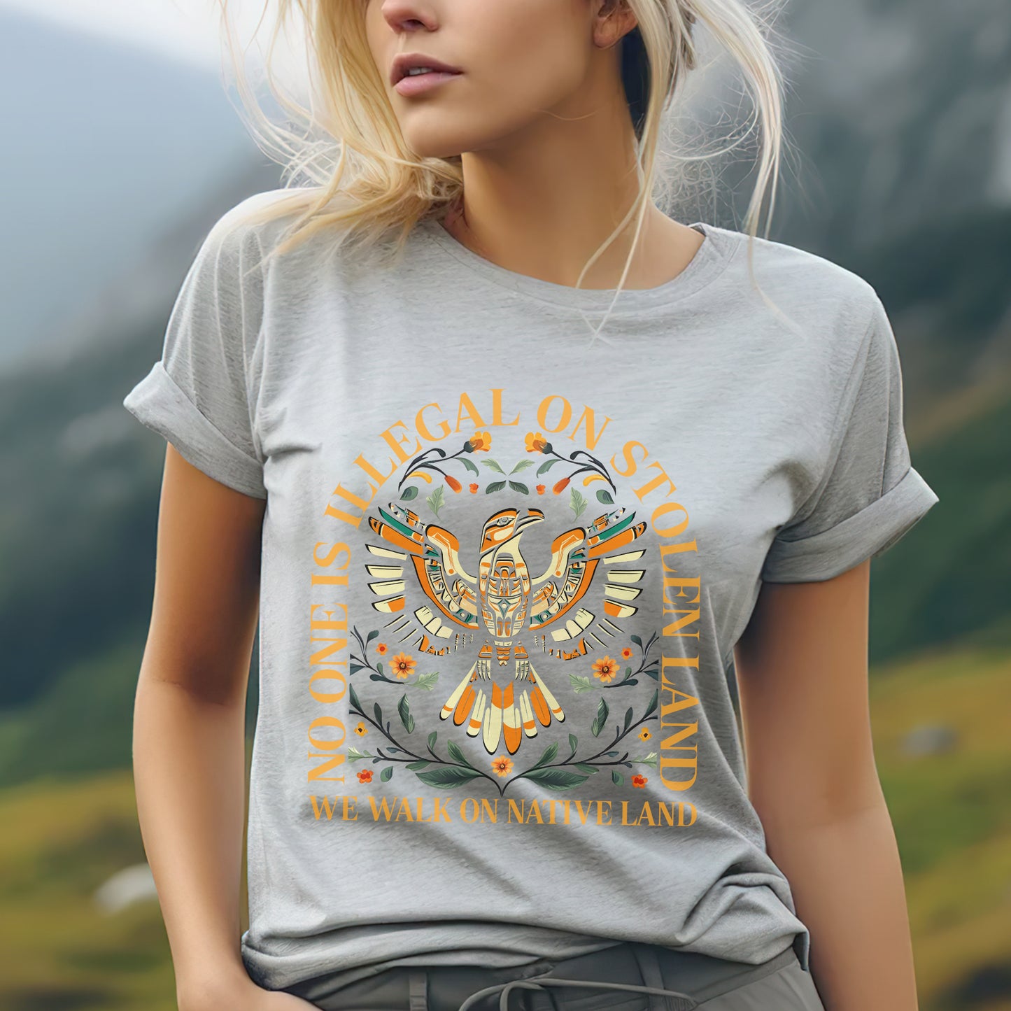 NO ONE IS ILLEGAL ON STOLEN LAND. WE WALK ON NATIVE LAND 23 - One sides - Unisex T-Shirt/T-Shirt V-Neck/Hoodie/Sweatshirt
