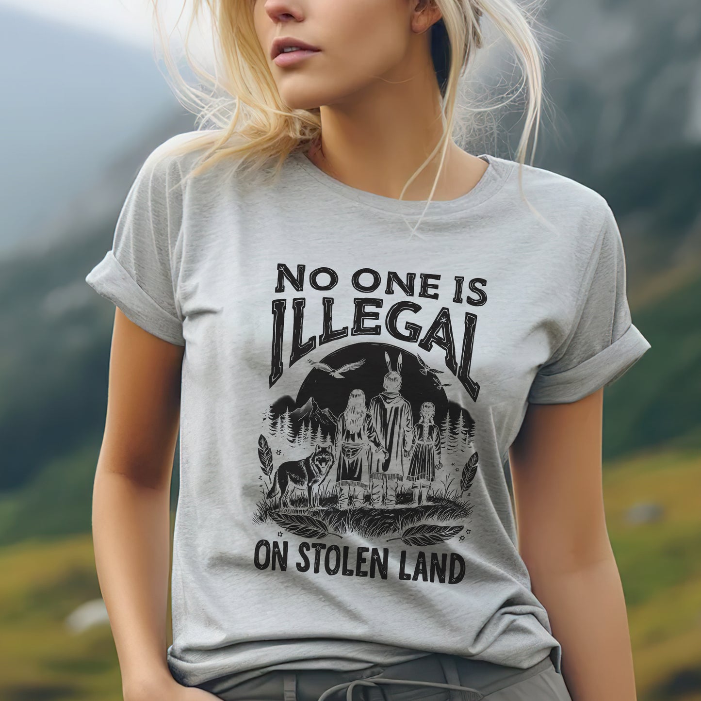 No One Is Illegal on Stolen Land Native Family Unisex T-Shirt/T-Shirt V-Neck/Hoodie/Sweatshirt