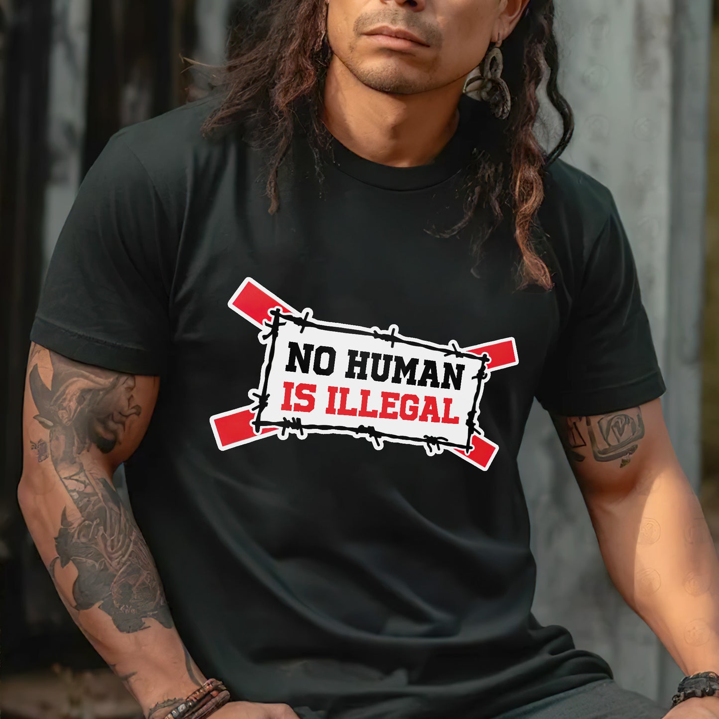 No Human Is Illegal Unisex T-Shirt/T-Shirt V-Neck/Hoodie/Sweatshirt - Empowerment for Immigrant Rights, Support for Human Dignity
