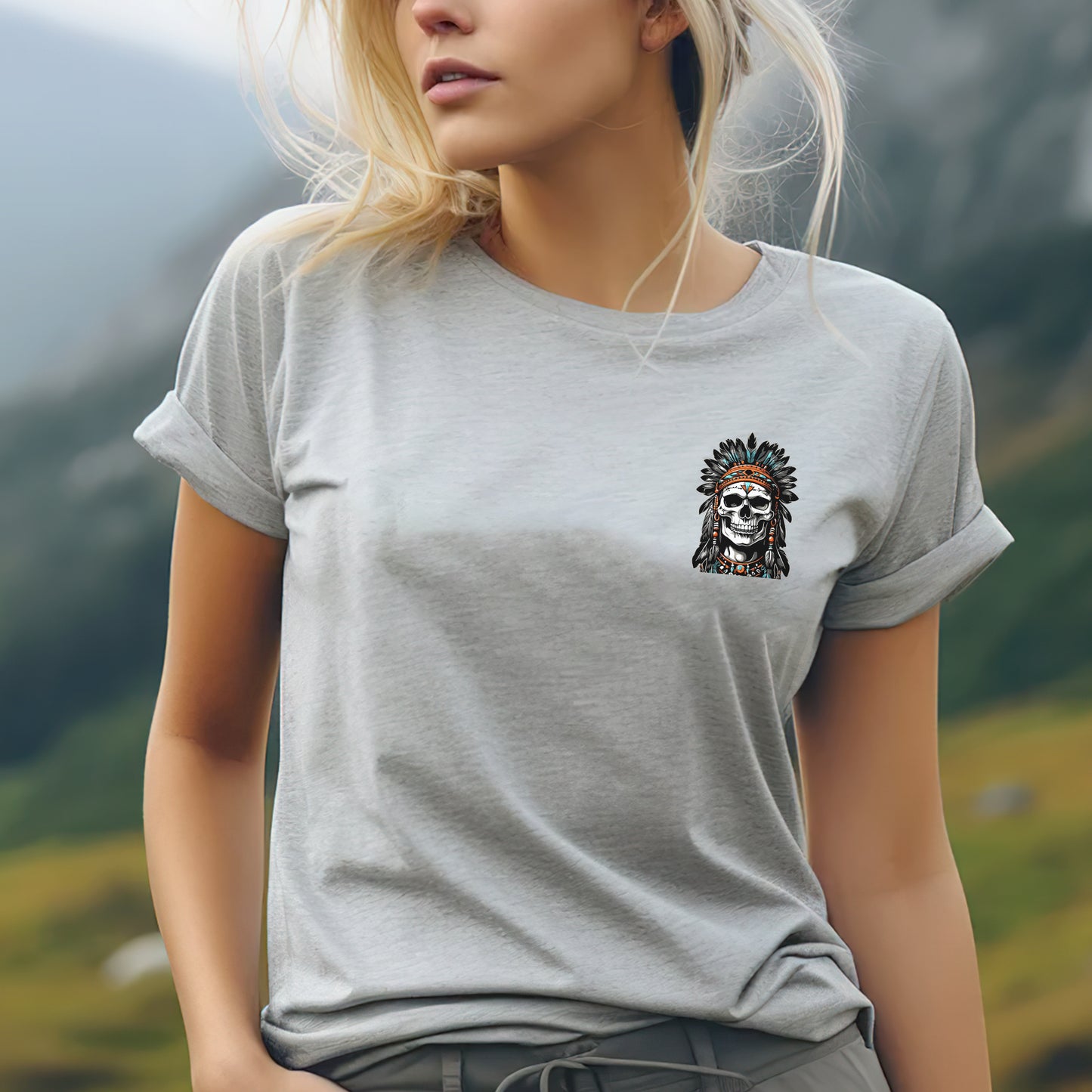 Native Inspired War Chief Skull Fear None Wild Free- Two sides - Unisex T-Shirt/T-Shirt V-Neck/Hoodie/Sweatshirt