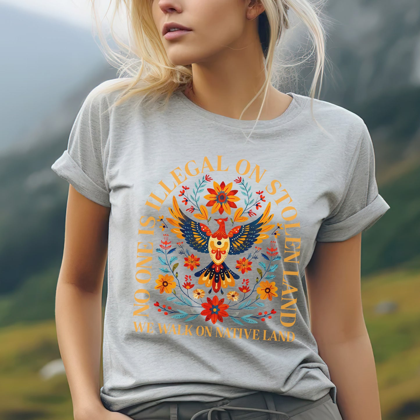 No One Is Illegal On Stolen Land - We Walk On Native Land Eagle Design Unisex T-Shirt/T-Shirt V-Neck/Hoodie/Sweatshirt