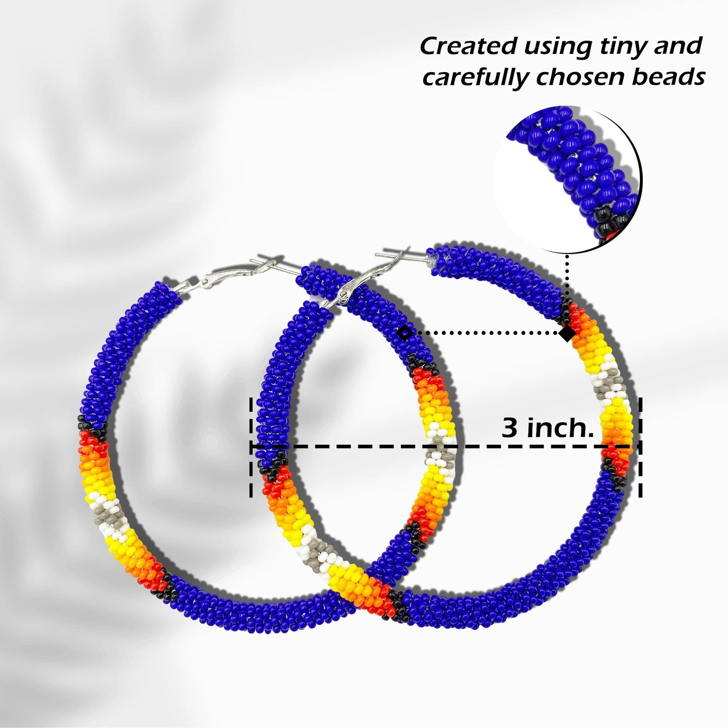Handmade Deep Blue Pattern Hoop Beaded Earrings for Women