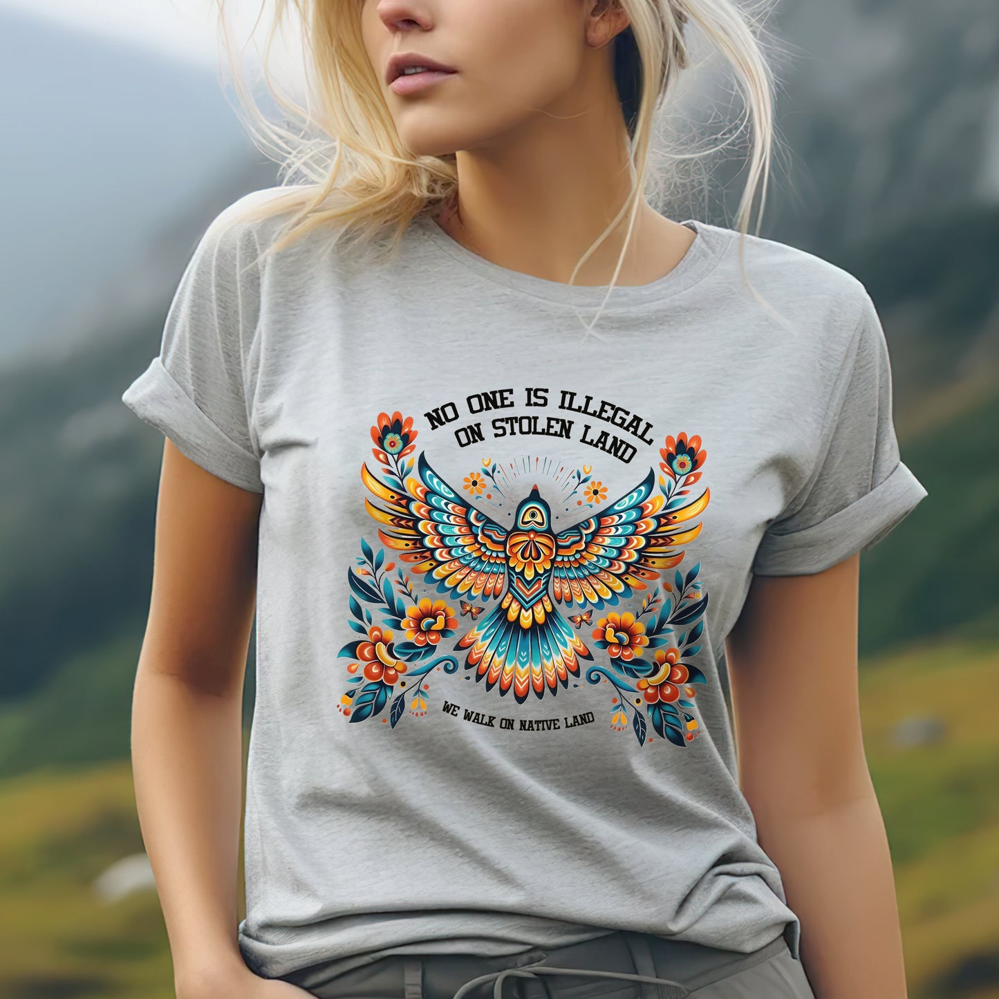 No One Is Illegal On Stolen Land Colorful Eagle Unisex T-Shirt/T-Shirt V-Neck/Hoodie/Sweatshirt