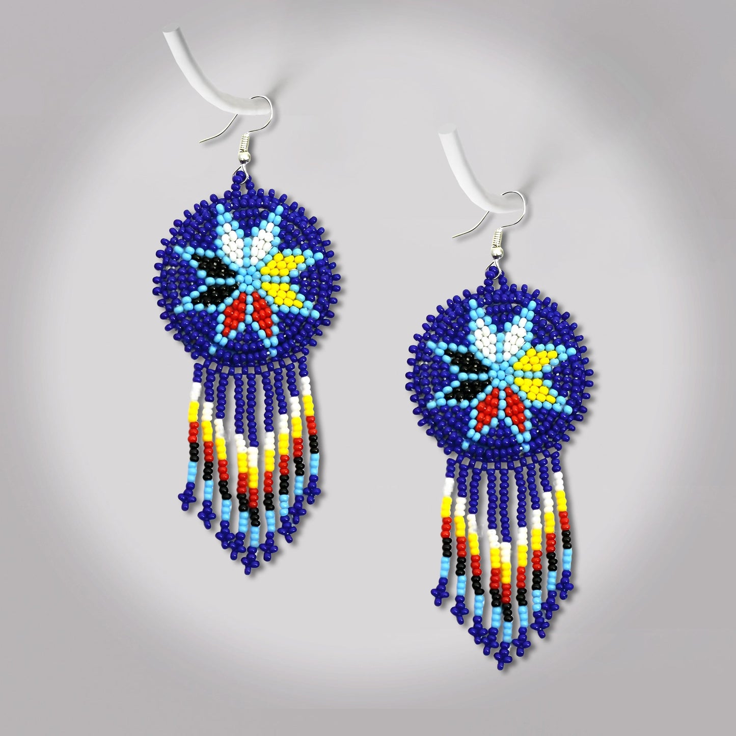 Blue 4 Directions Flower Round Beaded Handmade Earrings For Women