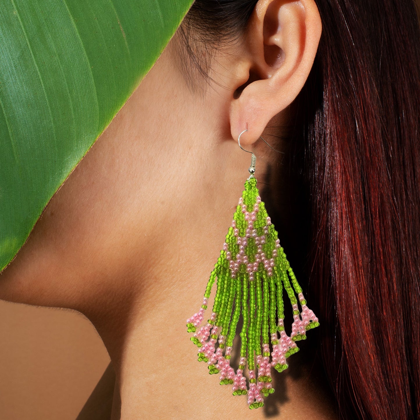Olive Green Seed Beaded Handmade Earrings For Women