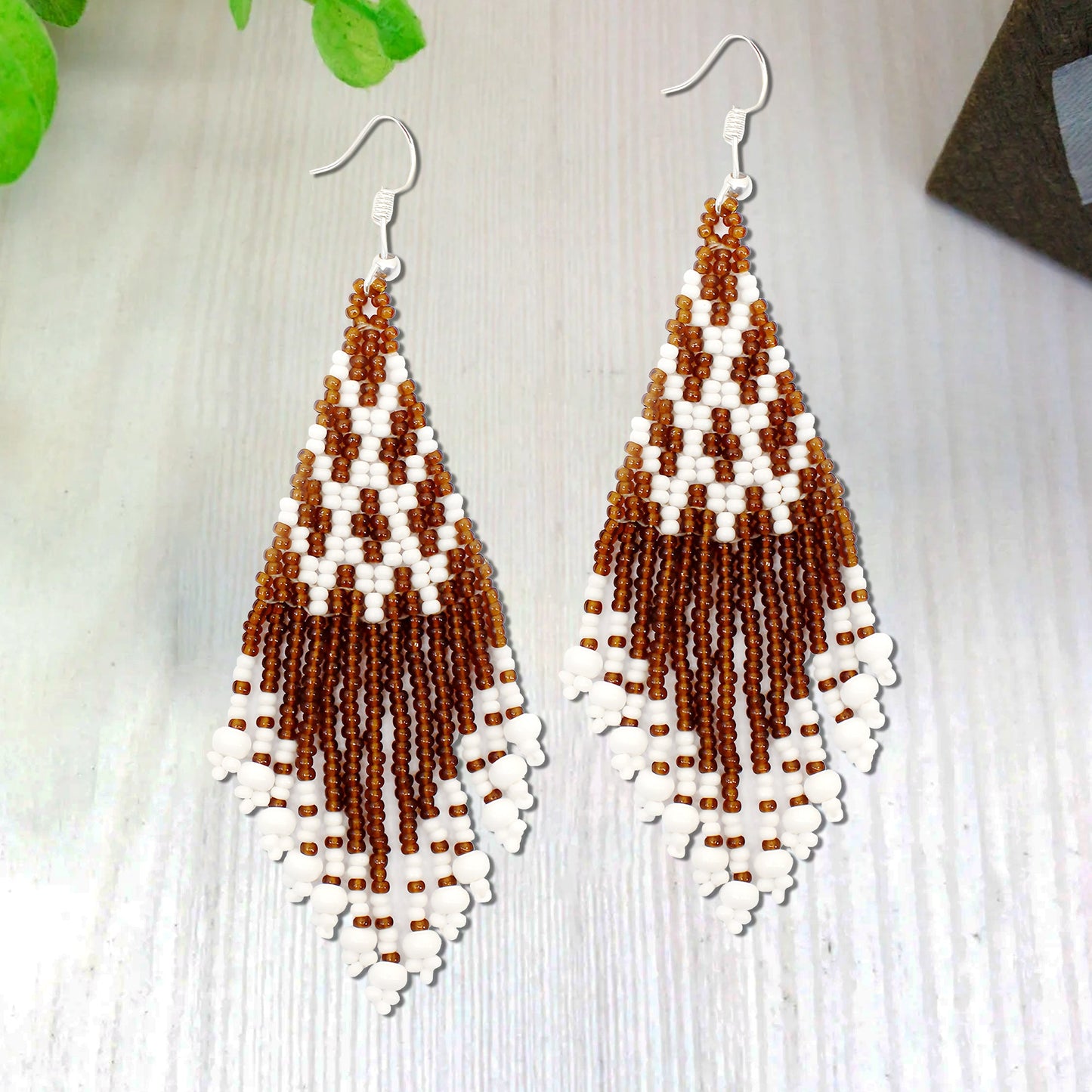 Seed Bead Brown Pattern Beaded Handmade Earrings For Women