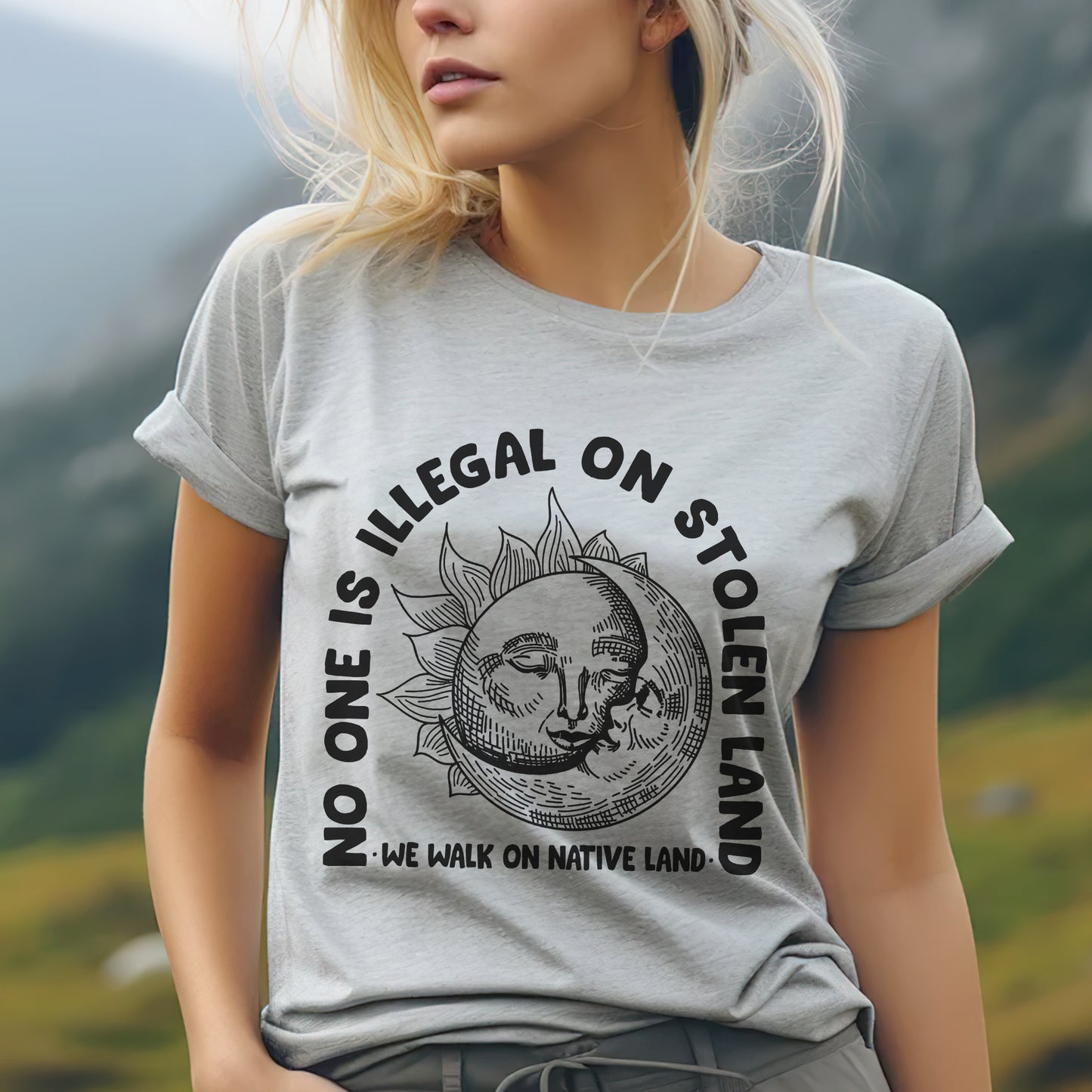 NO ONE IS ILLEGAL ON STOLEN LAND. WE WALK ON NATIVE LAND 18 - One sides - Unisex T-Shirt/T-Shirt V-Neck/Hoodie/Sweatshirt
