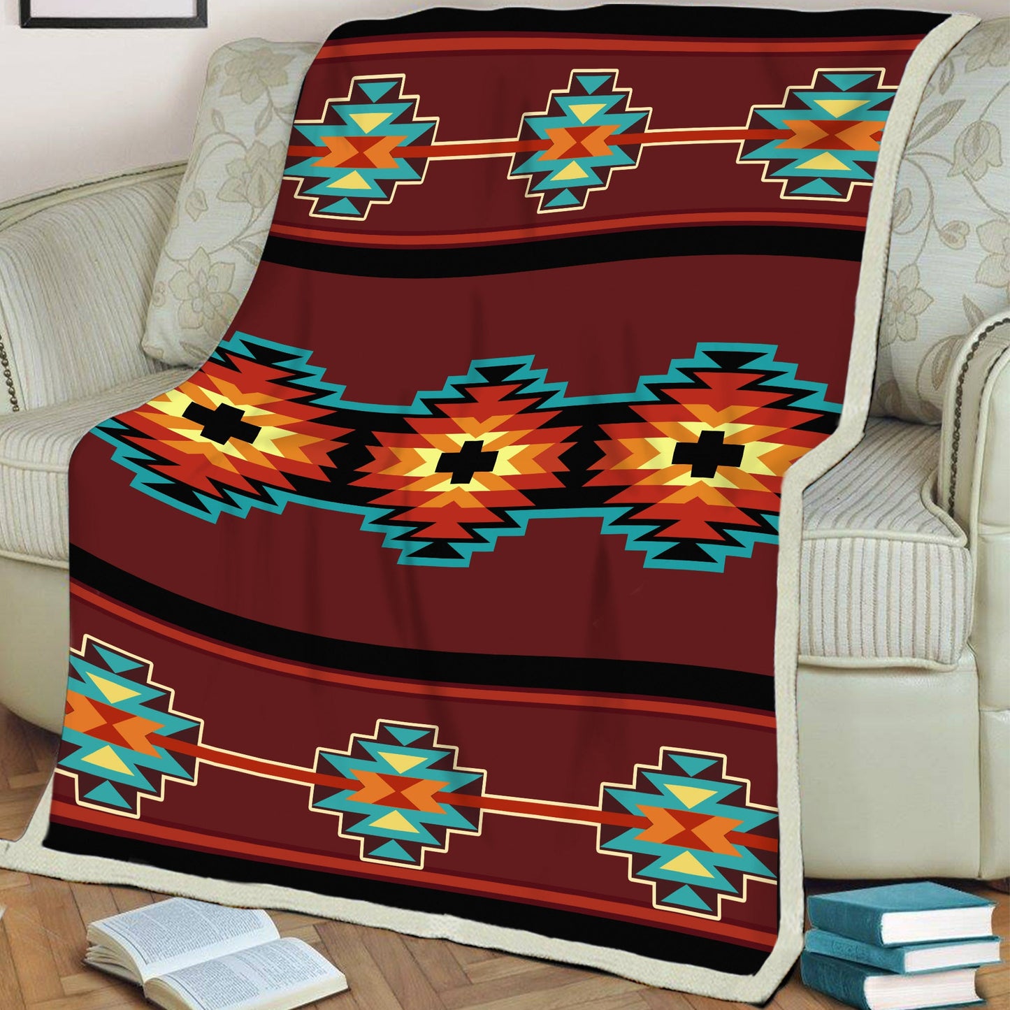 Native American Style Brown Pattern Soft and Warm Fleece Blanket