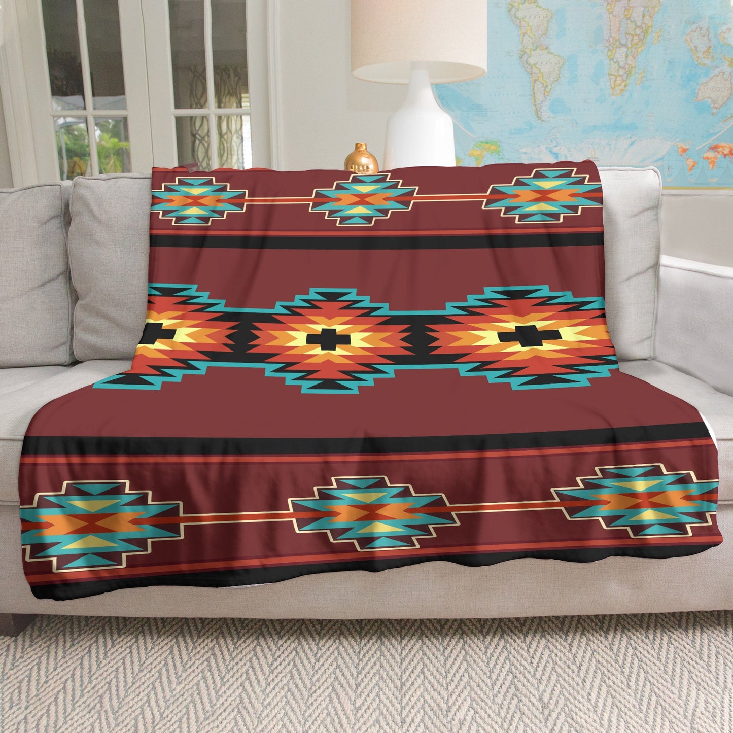 Native American Style Brown Pattern Soft and Warm Fleece Blanket