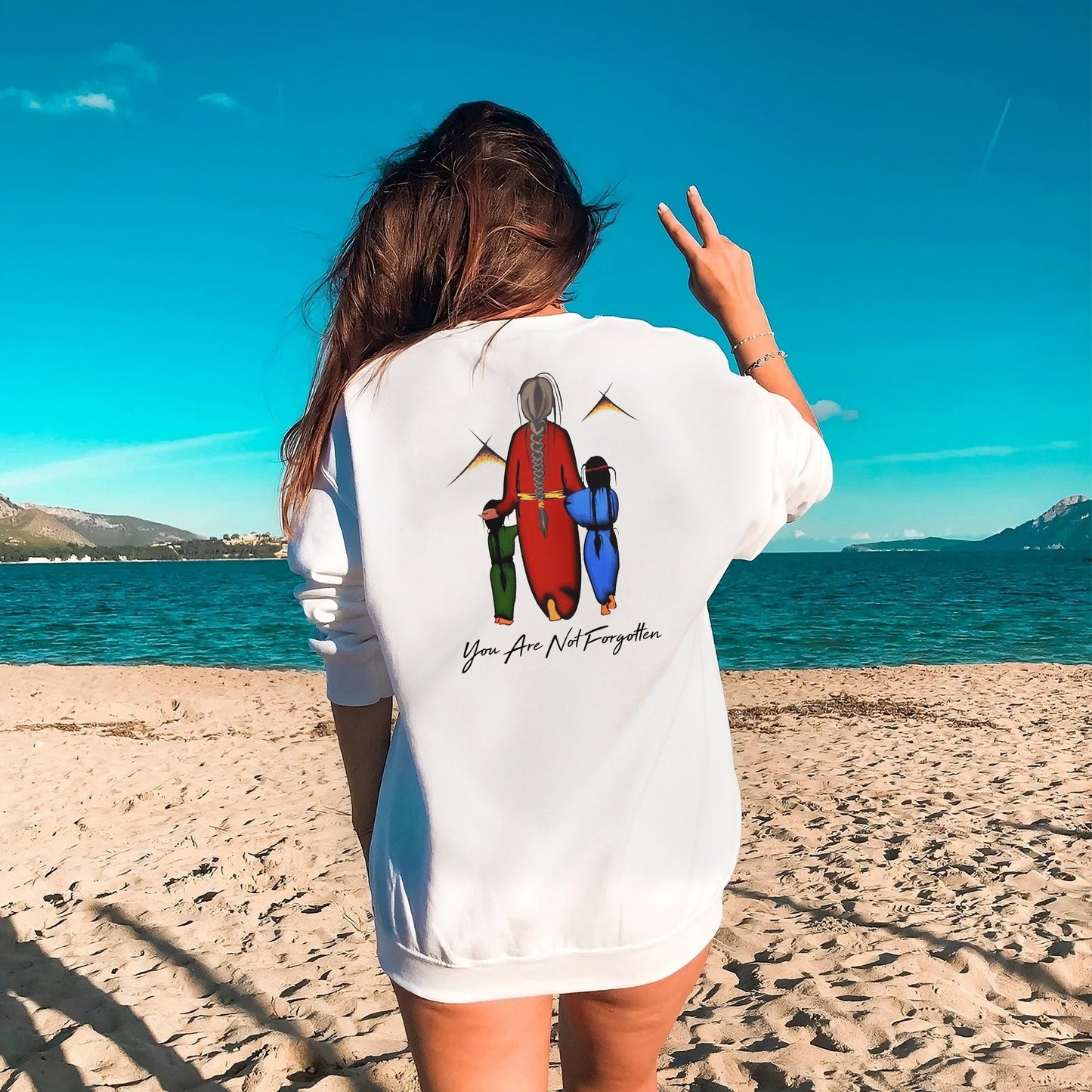 Every Child Matters Grandma With Grandniece Orange Indigenous Unisex Back T-Shirt/Hoodie/Sweatshirt