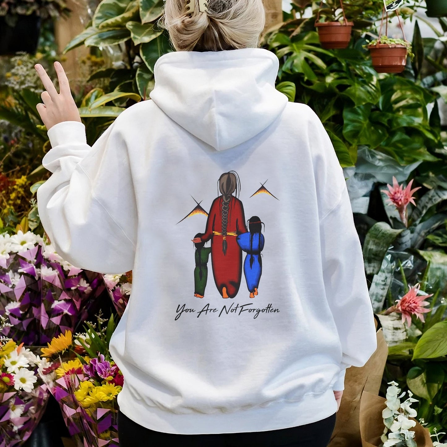 Every Child Matters Grandma With Grandniece Orange Indigenous Unisex Back T-Shirt/Hoodie/Sweatshirt