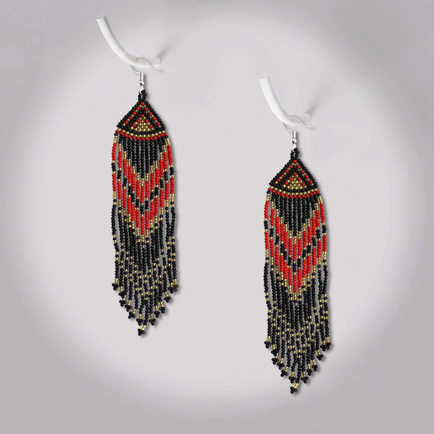 Red Black Long Beaded Handmade Earrings For Women