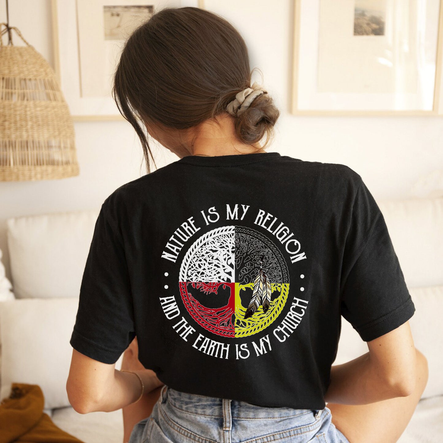 Nature Is My Religion Four Directions Sacred Circle - Two Sides - Unisex T-Shirt/T-Shirt V-Neck/Hoodie/Sweatshirt