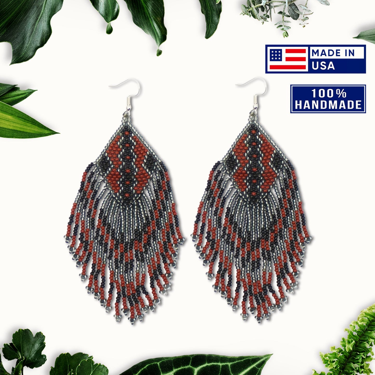 Brown Grey Beaded Handmade Earrings For Women
