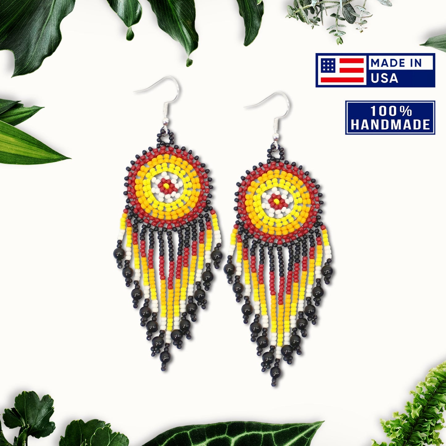 Black Medallion Beaded Handmade Earrings For Women