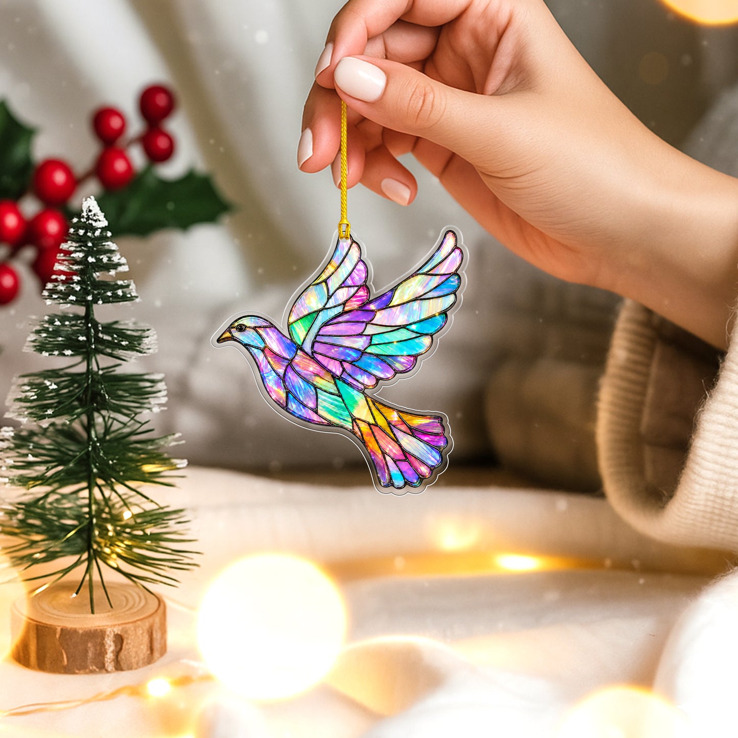 Stained Glass Hummingbird Acrylic Ornament - Colorful Holiday Decor
