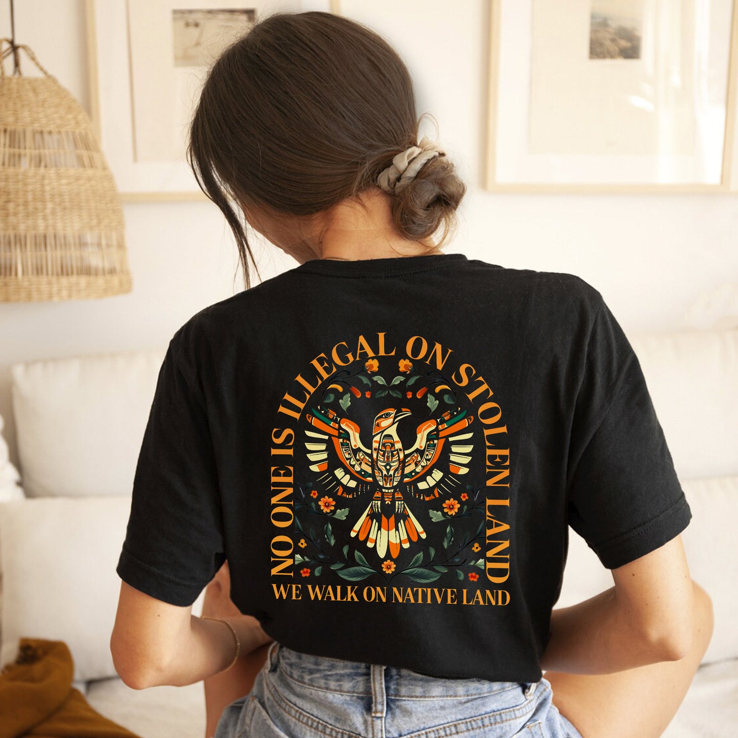 NO ONE IS ILLEGAL ON STOLEN LAND. WE WALK ON NATIVE LAND 23 - Two sides - Unisex T-Shirt/T-Shirt V-Neck/Hoodie/Sweatshirt