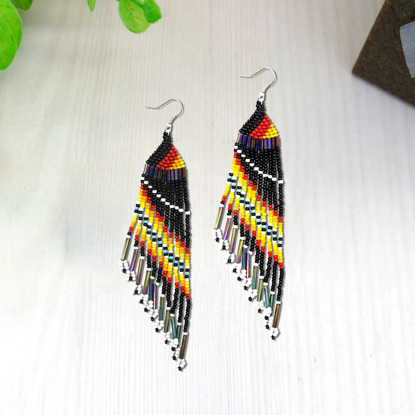 Black Multicolored Beaded Handmade Earrings For Women
