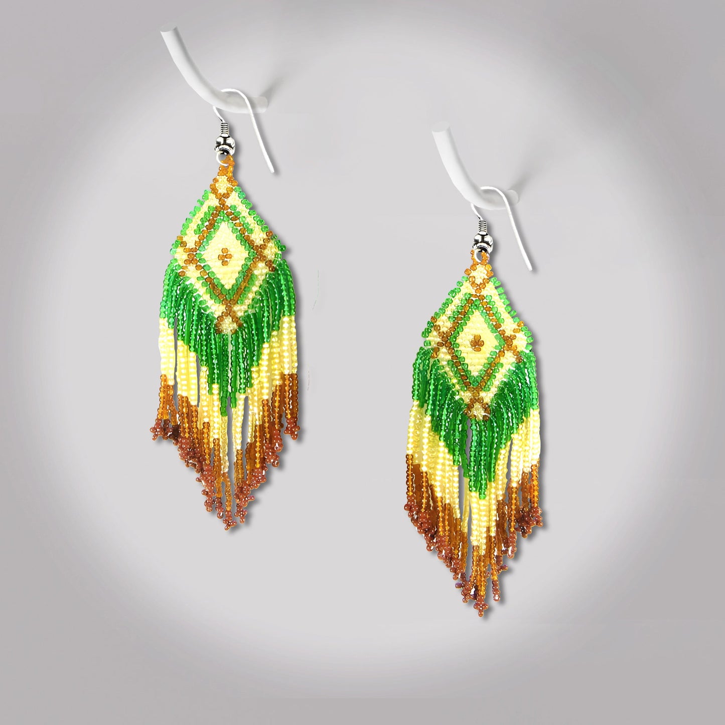 Green Seed Bead Pattern Beaded Handmade Earrings For Women