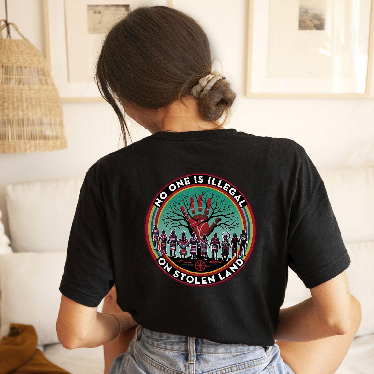 No One Is Illegal On Stolen Land β Indigenous Rights Unisex - Two sides - T-Shirt/T-Shirt V-Neck/Hoodie/Sweatshirt