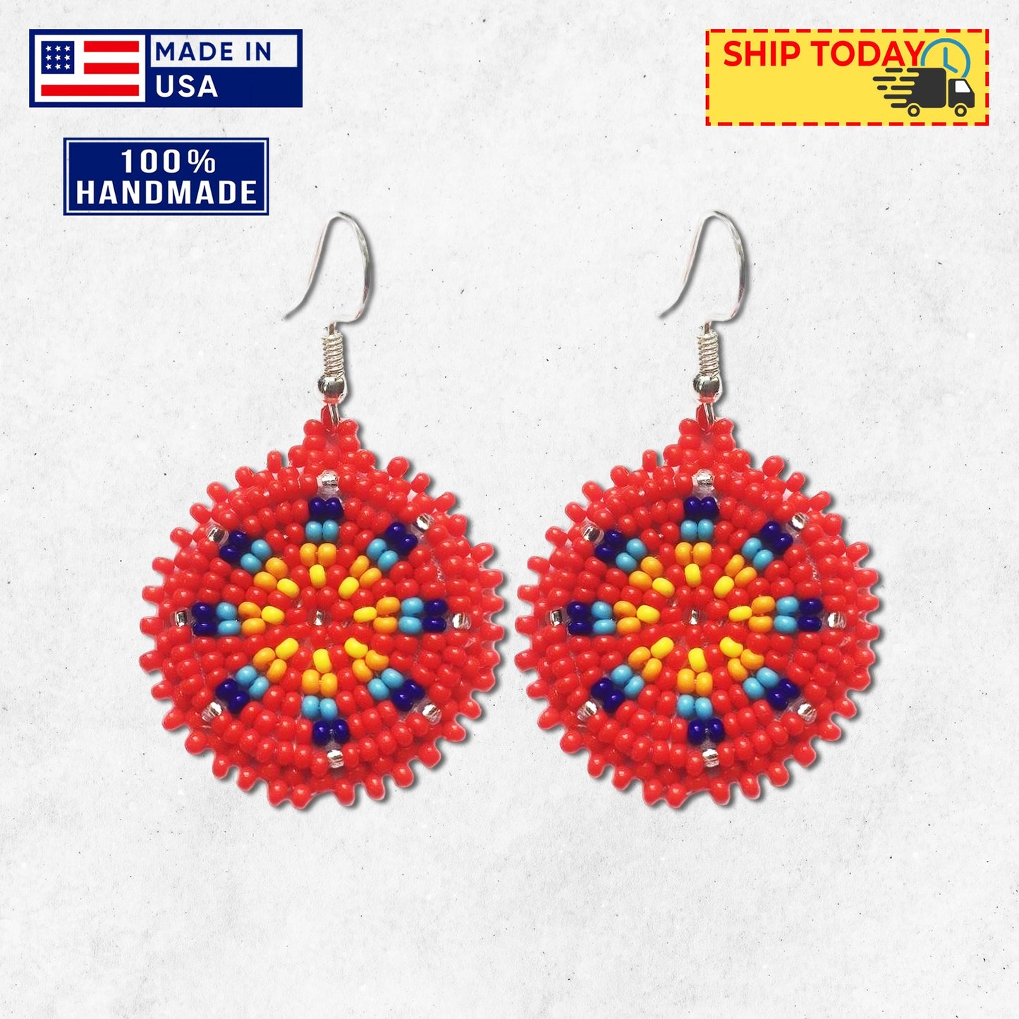Cute Round Red Beaded Handmade Earrings For Women