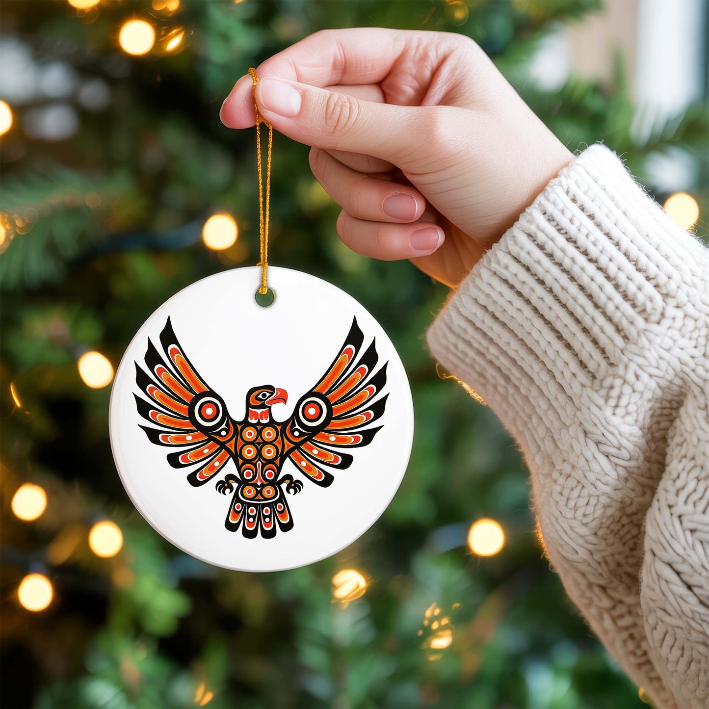 Pacific Owl Ceramic Ornament - Indigenous Tribal Art for Holiday Decor