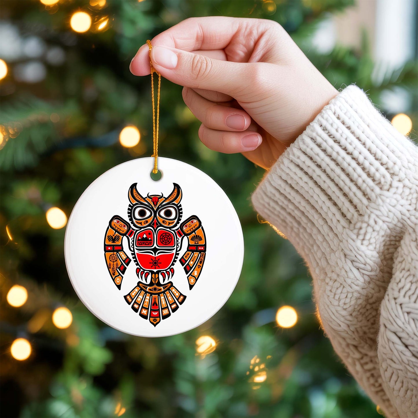 Native American Owl Ceramic Ornament - Sacred Wisdom for Holiday Decor