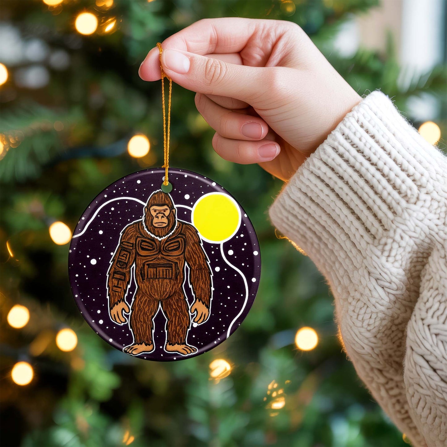 Tribal Bigfoot Ceramic Ornament - Indigenous Inspired for Holiday Decor