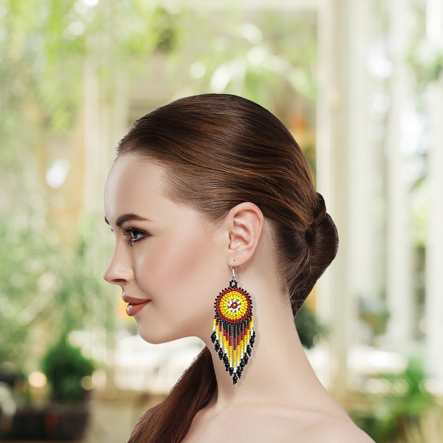 Black Medallion Beaded Handmade Earrings For Women