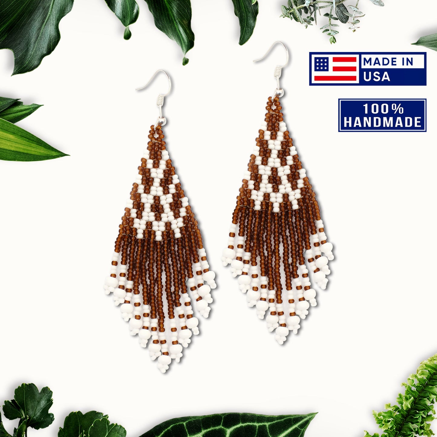 Seed Bead Brown Pattern Beaded Handmade Earrings For Women