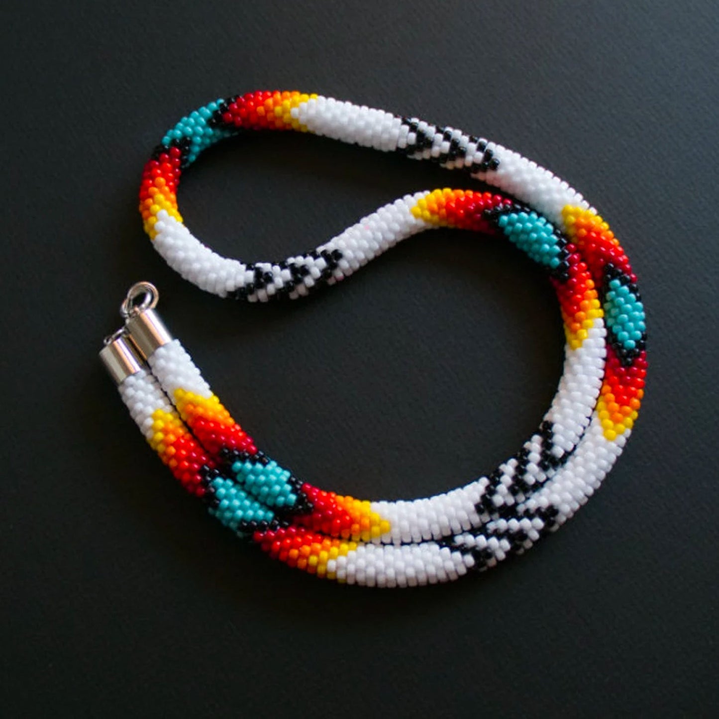 White Lightning Pattern Beaded Handmade Necklace For Women Native American Style