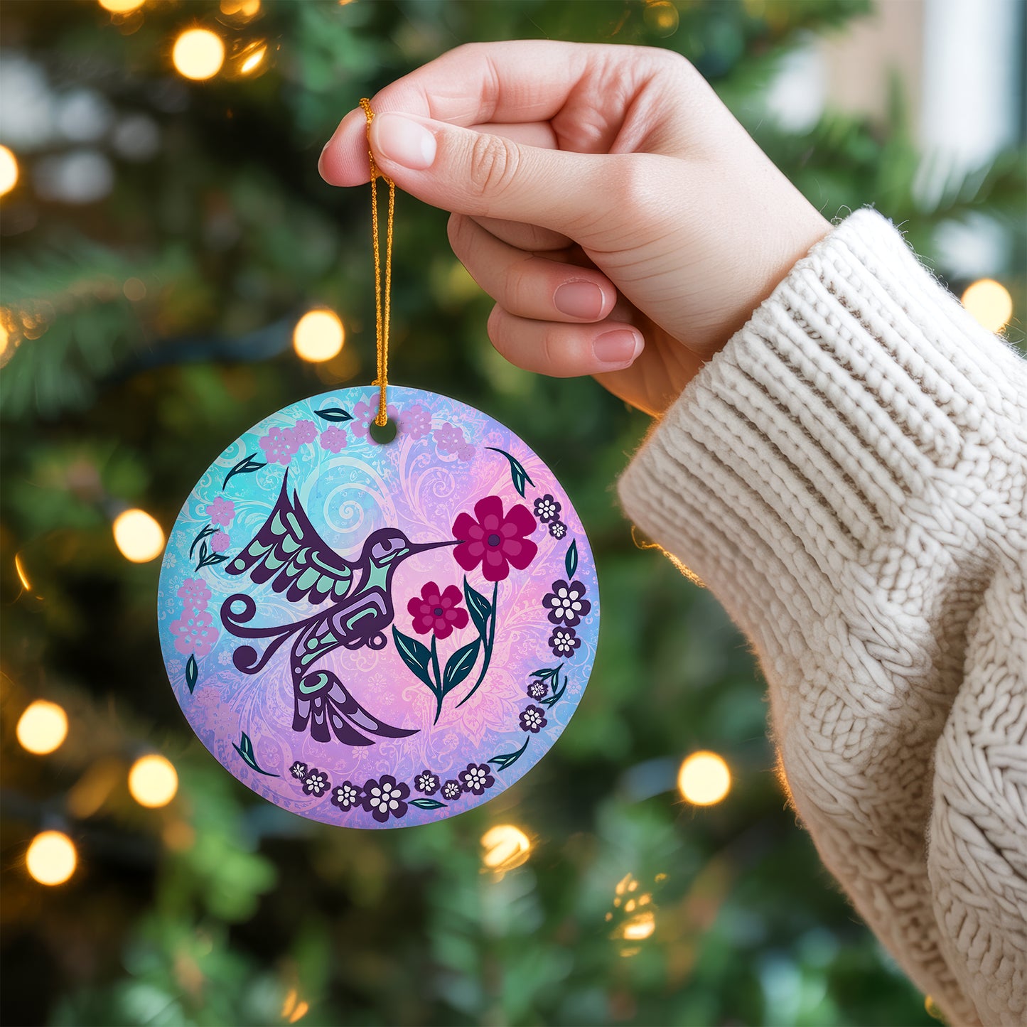 Hummingbird Ceramic Ornament – Floral Christmas Tree Decor & Nature Lover Gift