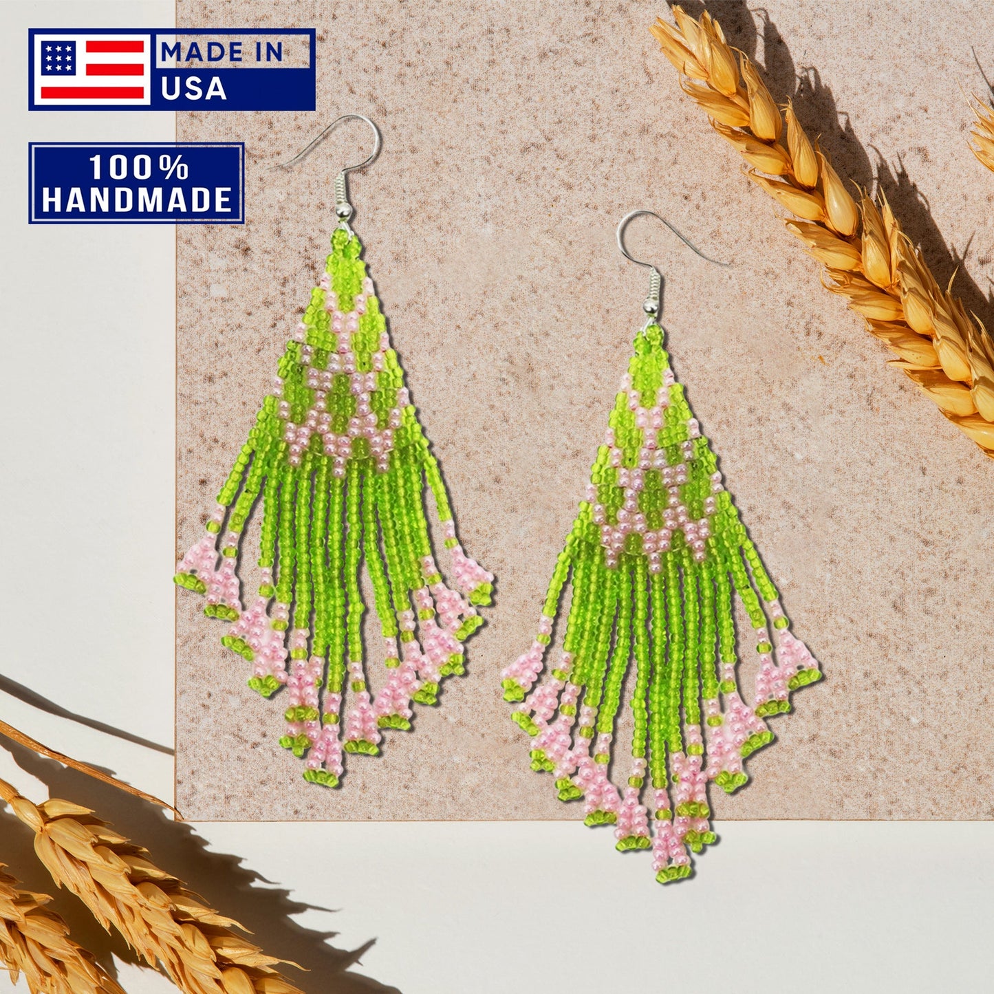Olive Green Seed Beaded Handmade Earrings For Women