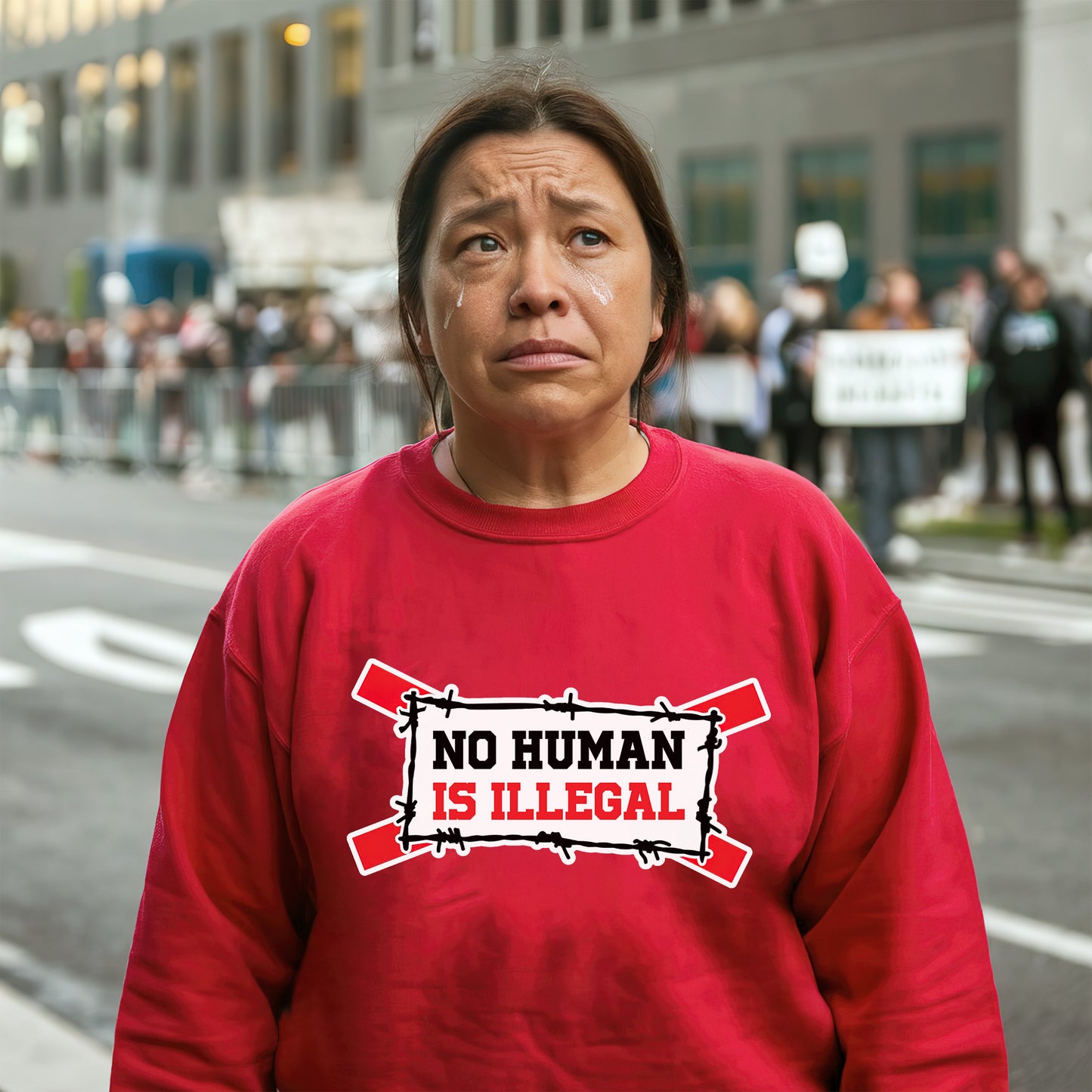 No Human Is Illegal Unisex T-Shirt/T-Shirt V-Neck/Hoodie/Sweatshirt - Empowerment for Immigrant Rights, Support for Human Dignity
