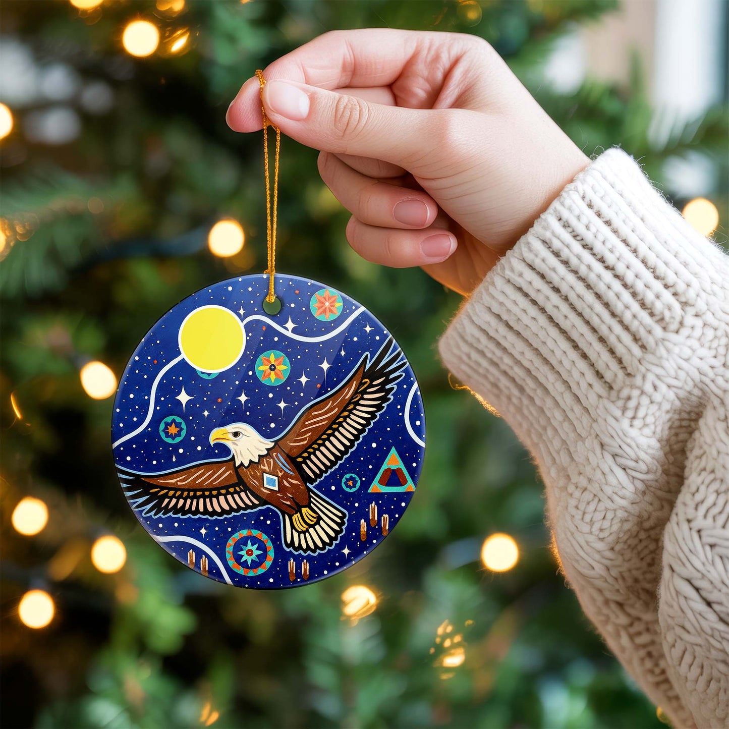 Tribal Eagle Ceramic Ornament Spiritual Wildlife Design for Holiday Decor