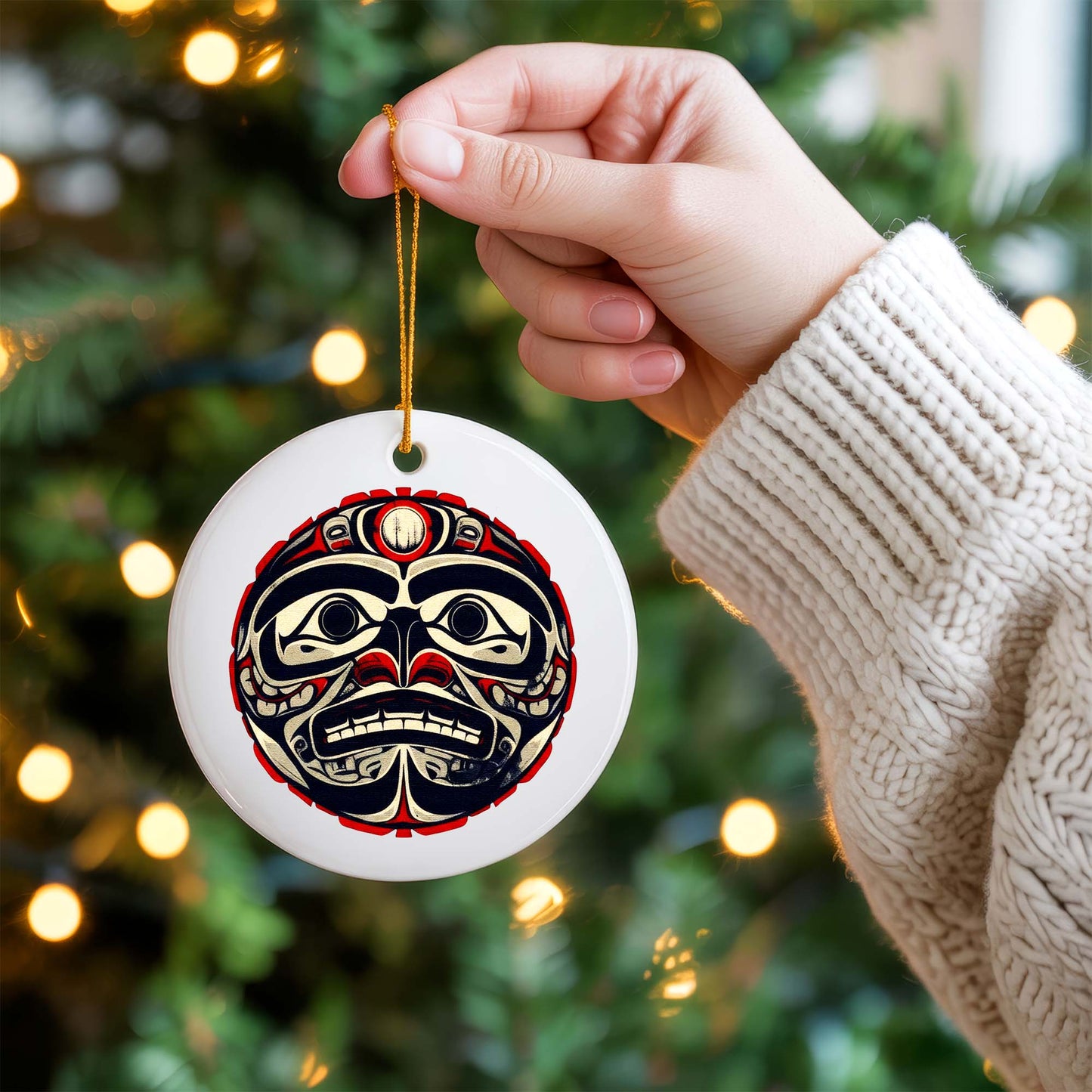 Native Mask Ceramic Ornament - Handcrafted Indigenous Art - Unique Holiday Decor
