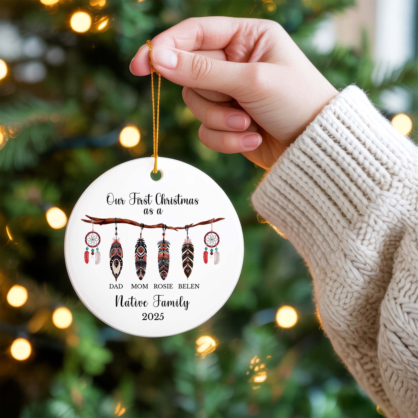 Personalized Native Family Ceramic Ornament - Custom Name