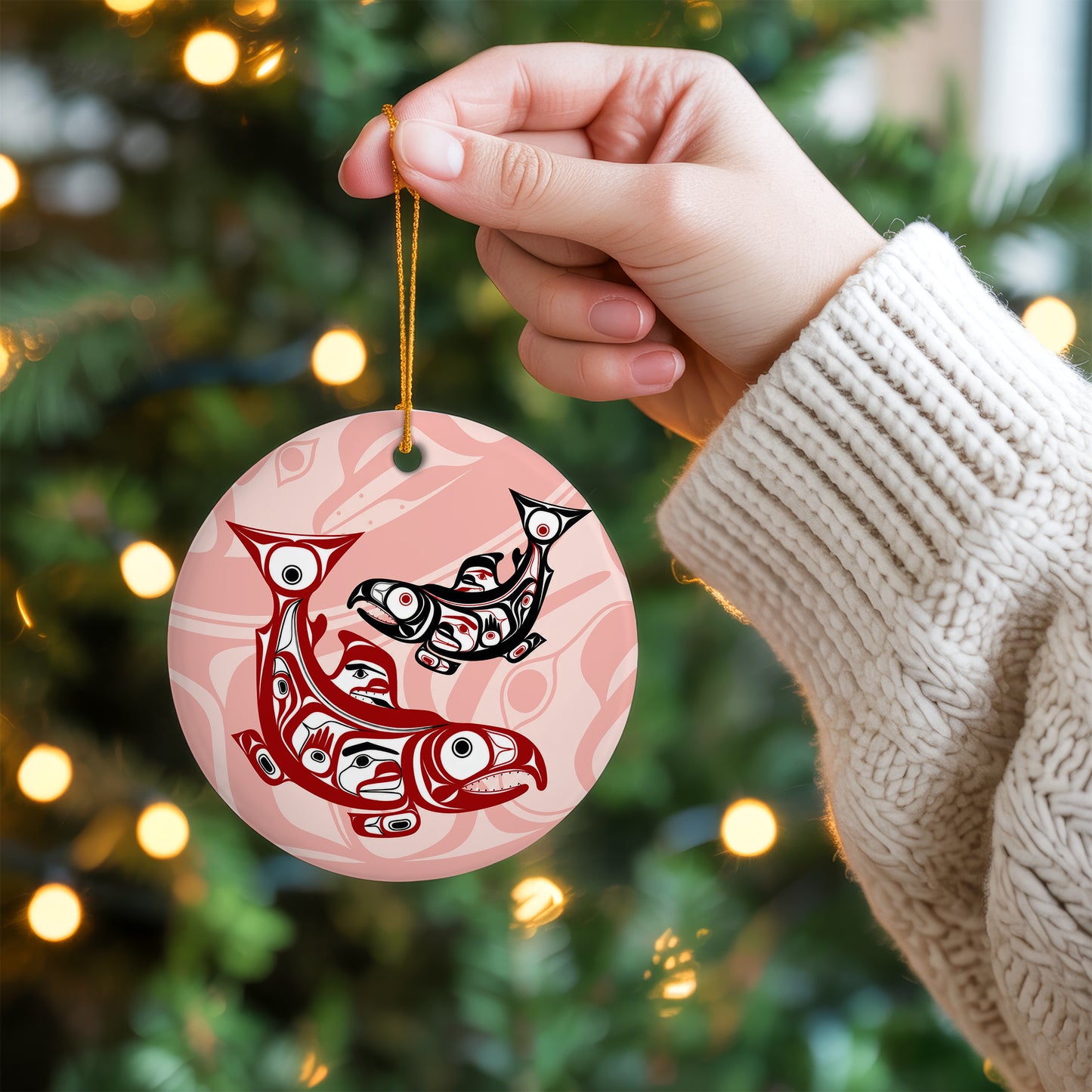 Pacific Northwest Salmon Ceramic Ornament – Indigenous Art Christmas Tree Decor