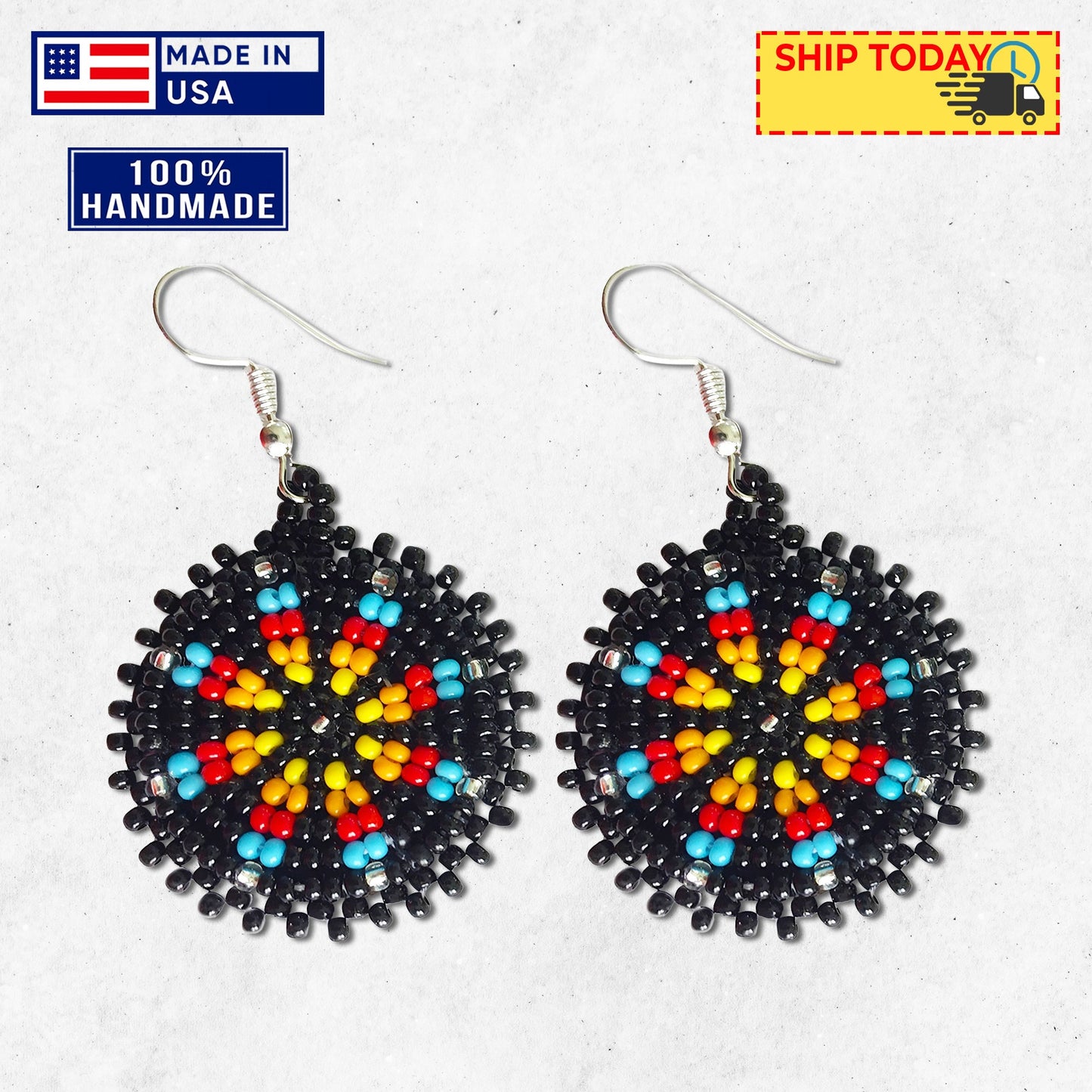 Cute Round Black Beaded Handmade Earrings For Women