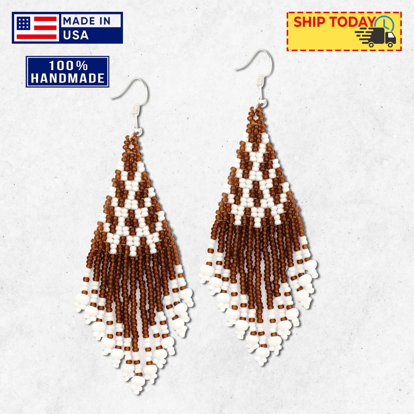 Seed Bead Brown Pattern Beaded Handmade Earrings For Women
