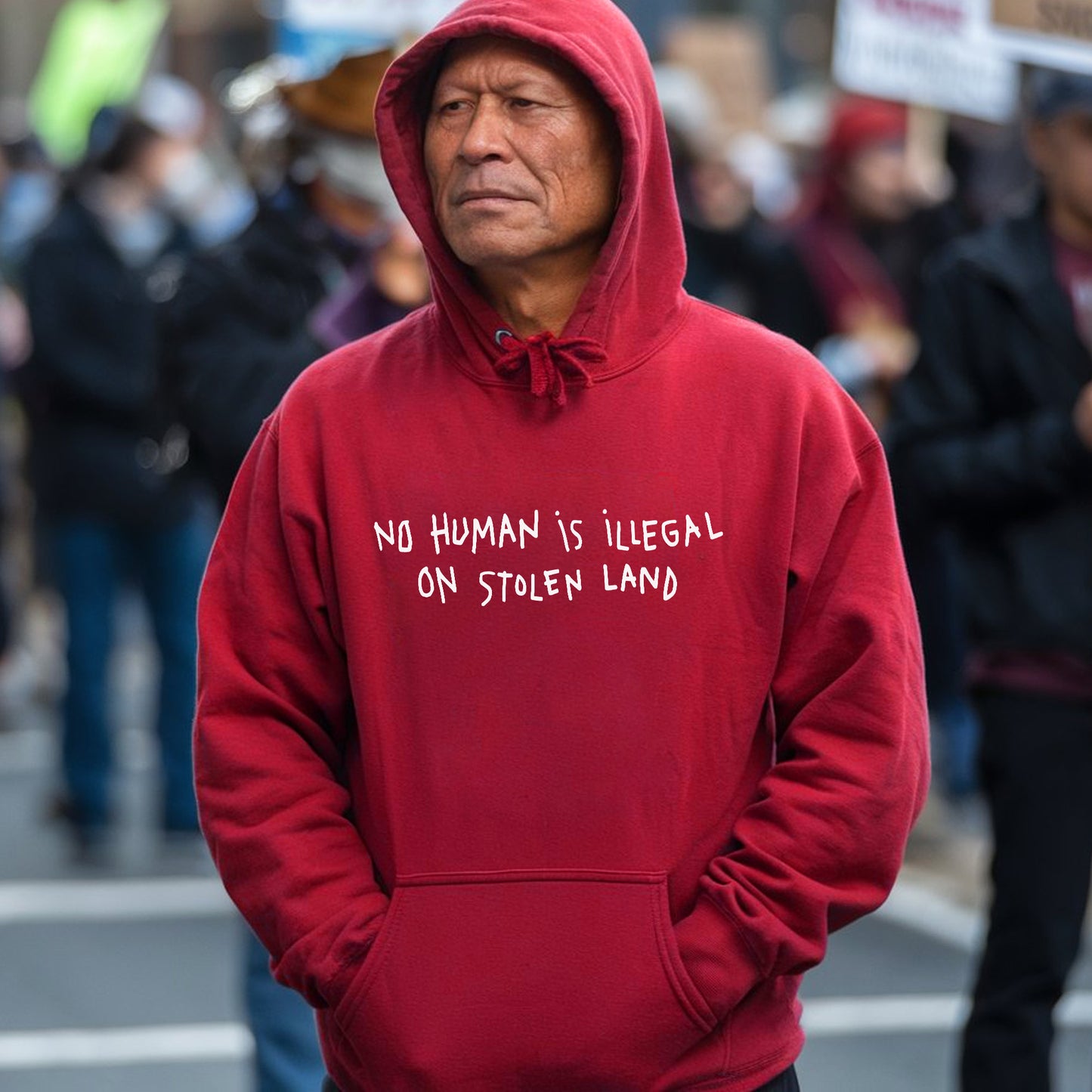 No Human Is Illegal on Stolen Land Unisex T-Shirt/T-Shirt V-Neck/Hoodie/Sweatshirt - Support for Indigenous Rights, Immigrant Justice