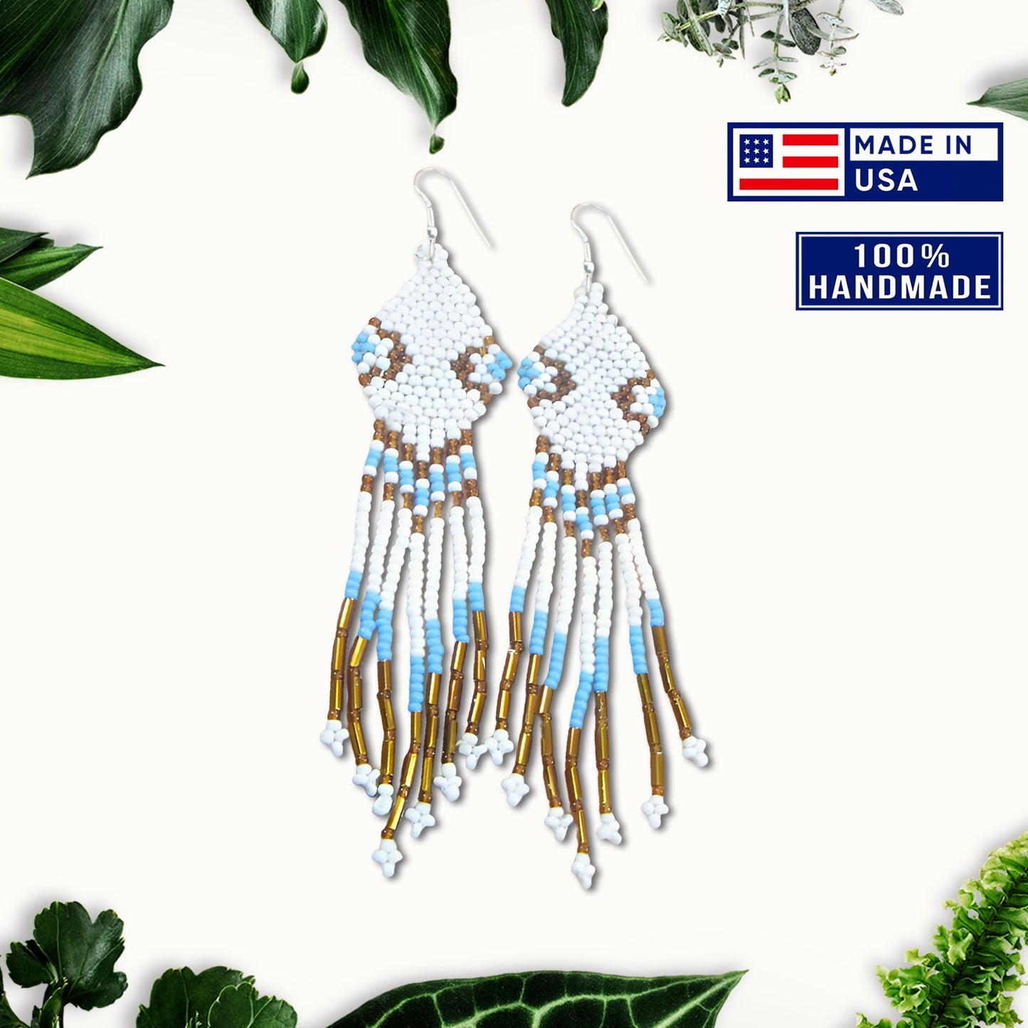 White Seed Beaded Handmade Earrings For Women