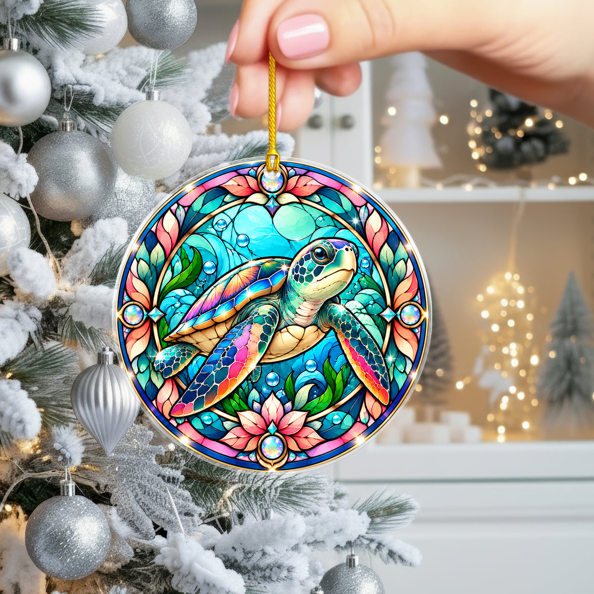Turtle Acrylic Ornament Stained Glass Style Christmas Decor