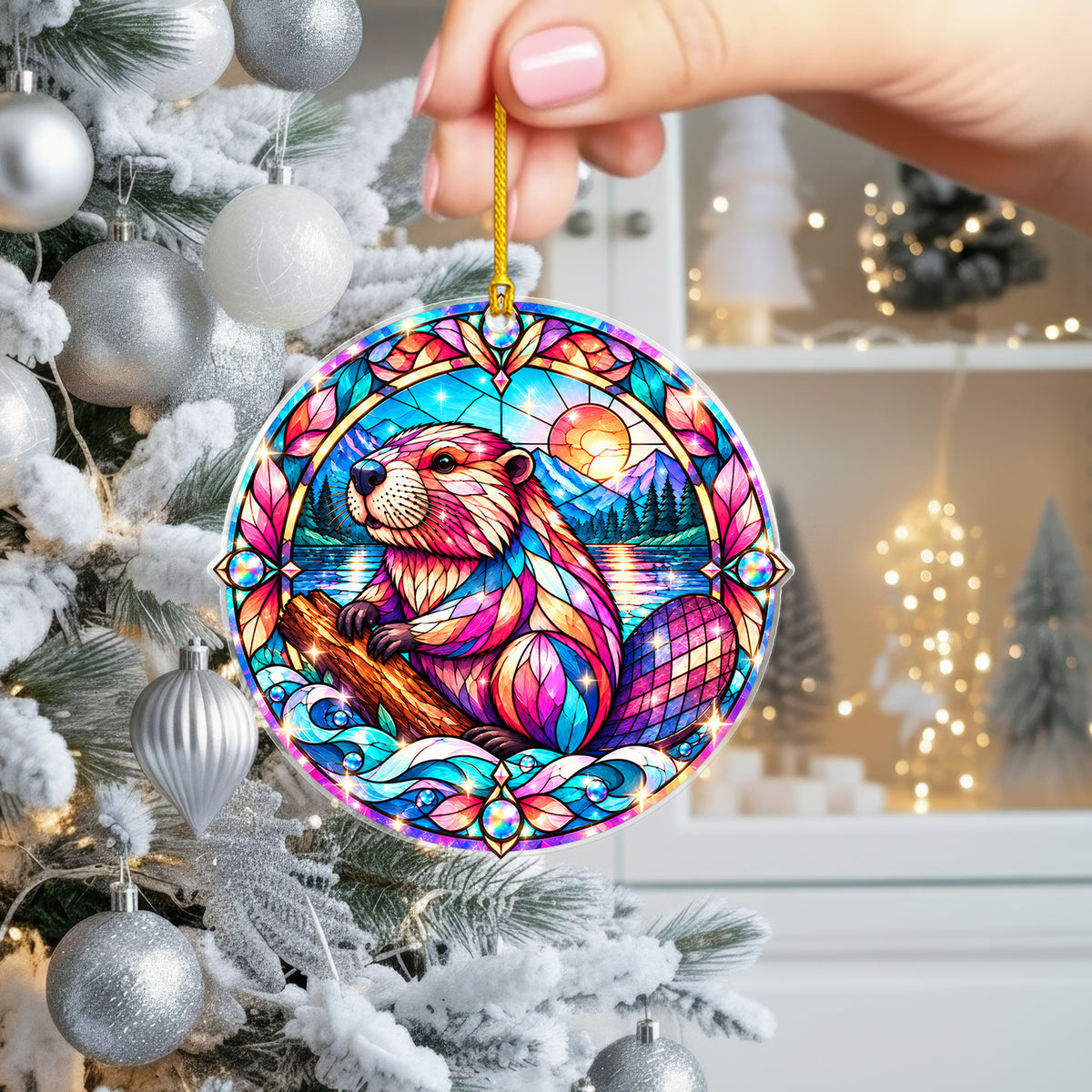 Beaver Acrylic Ornament Stained Glass Style Holiday Gift