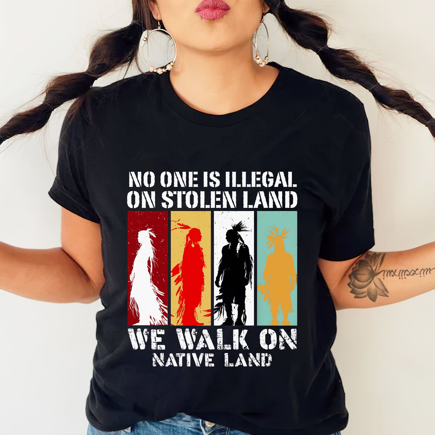 No One Is Illegal On Stolen Land. We Walk On Native Land Style 9 - One Side Unisex T-Shirt/T-Shirt V-Neck/Hoodie/Sweatshirt