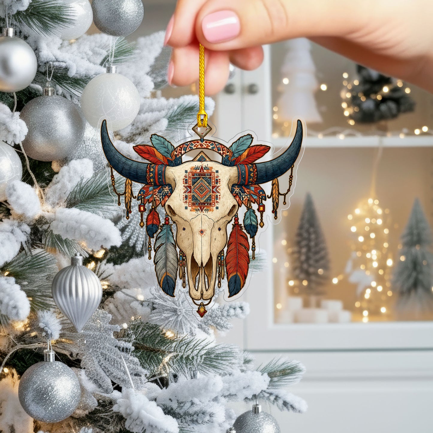 Buffalo Skull Native American - Tribal Feathers Christmas Decoration Gift Flat Acrylic