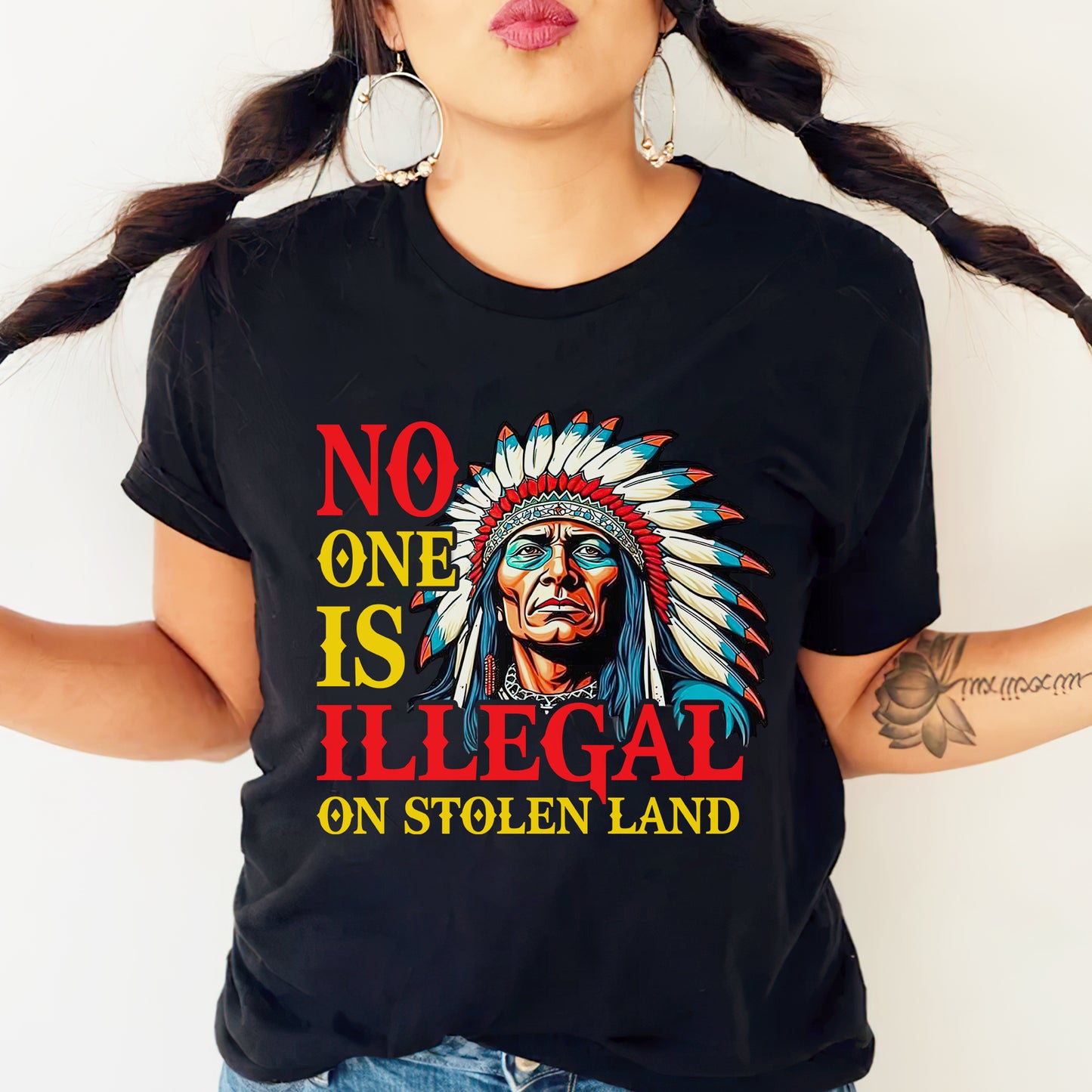 No One Is Illegal On Stolen Land. We Walk On Native Land Style 7 - One Side Unisex T-Shirt/T-Shirt V-Neck/Hoodie/Sweatshirt
