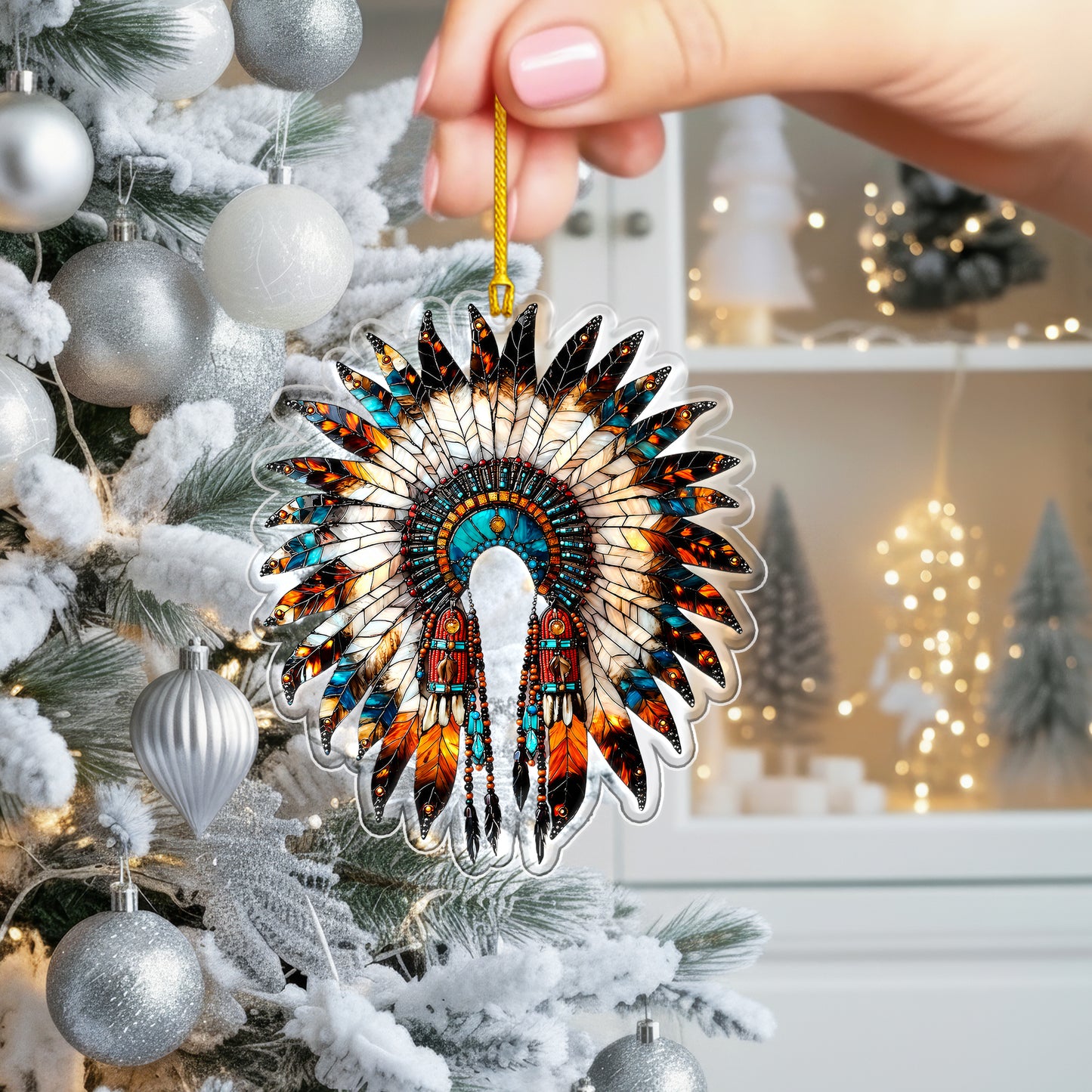 Feather Headdress Acrylic Christmas Ornament - Holiday Decor