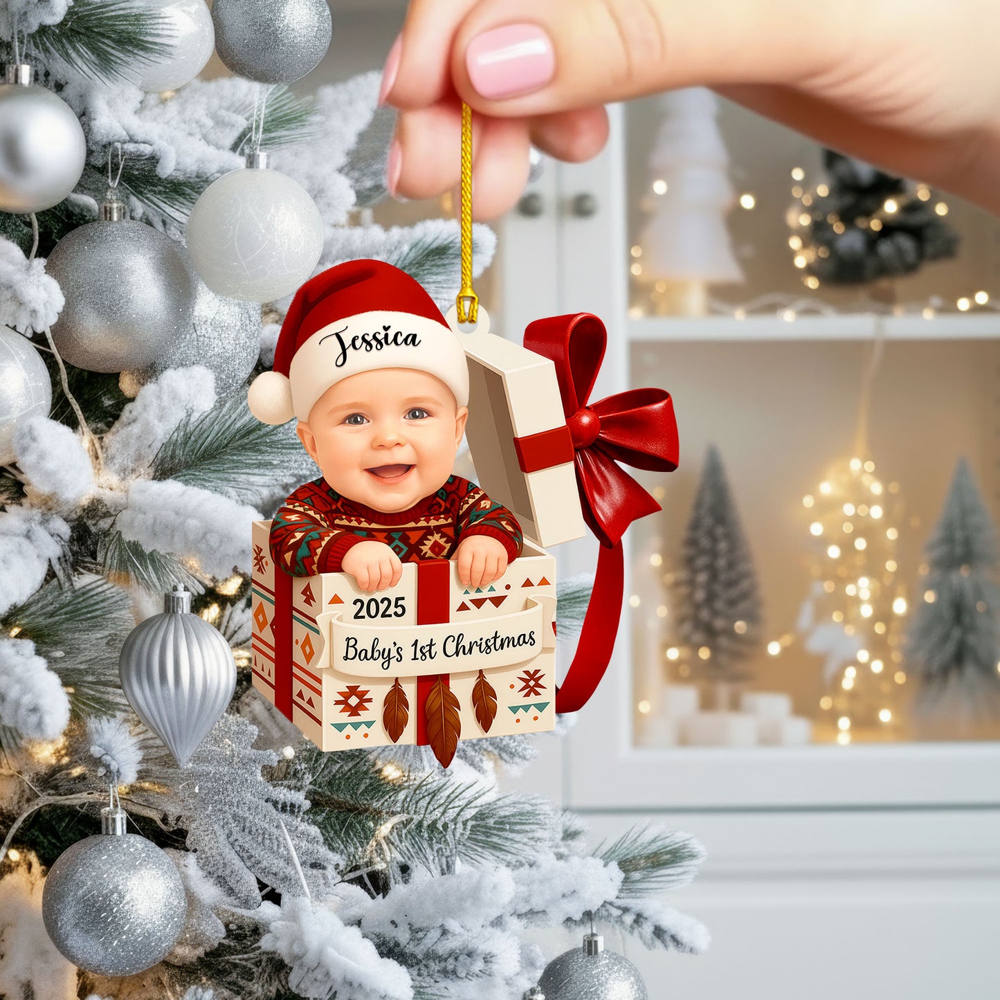 Personalized Baby’s First Christmas Ornament 2025 with Custom Name & Photo